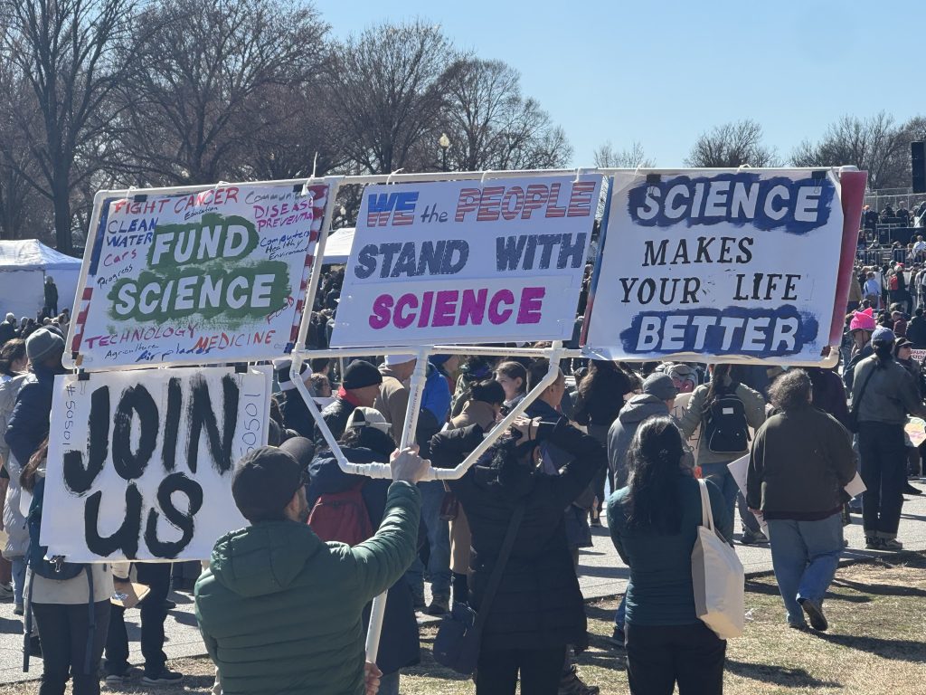 Rally attendees approach the state Capitol during the Stand Up For Science gathering on Mar. 7.